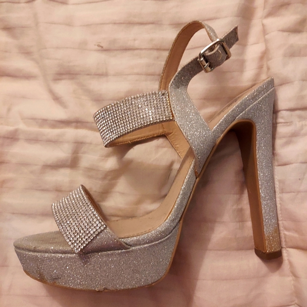 Sparkly silver high heels